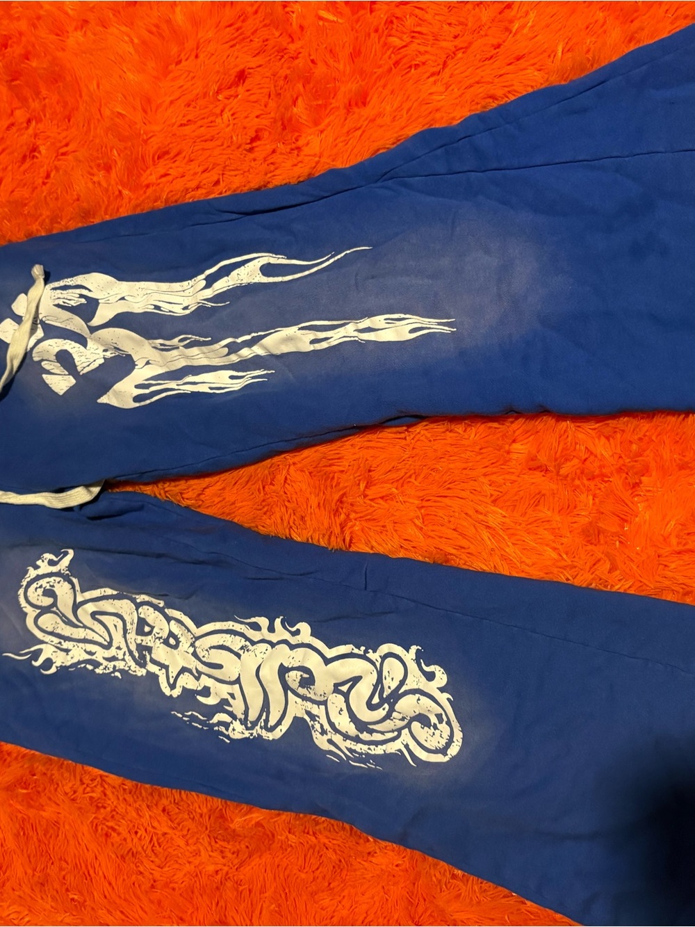 Men's Blue Graphic Sweatpants with White Flame Print